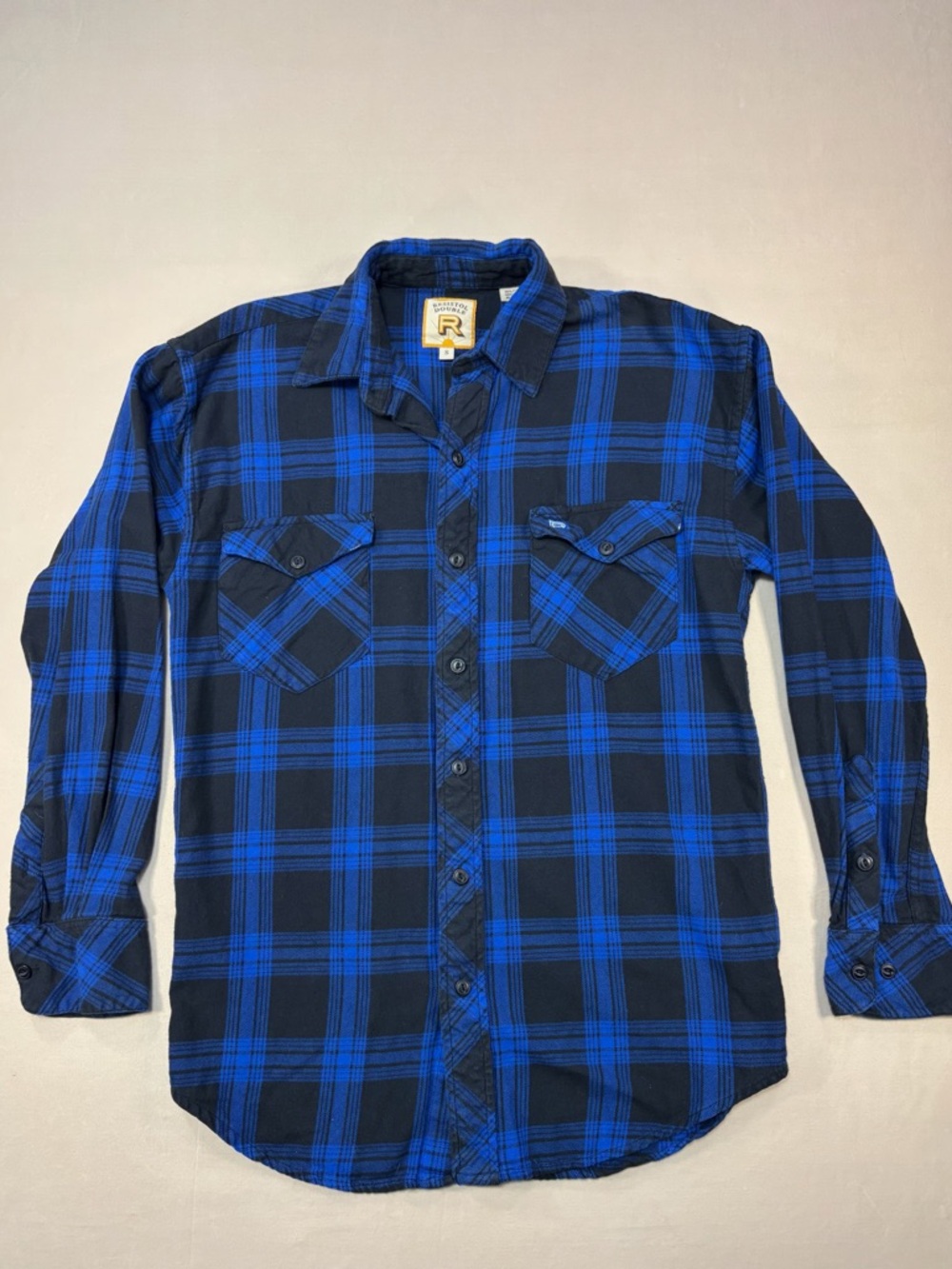 Resistol Double R Men's Blue Black Plaid Flannel Button-Up Shirt Size Small